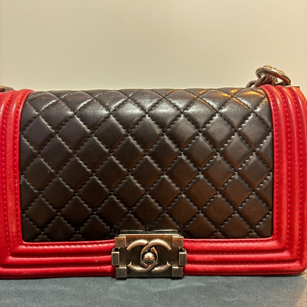 Chanel Black and Red Boy Quilted Crossbody Bag